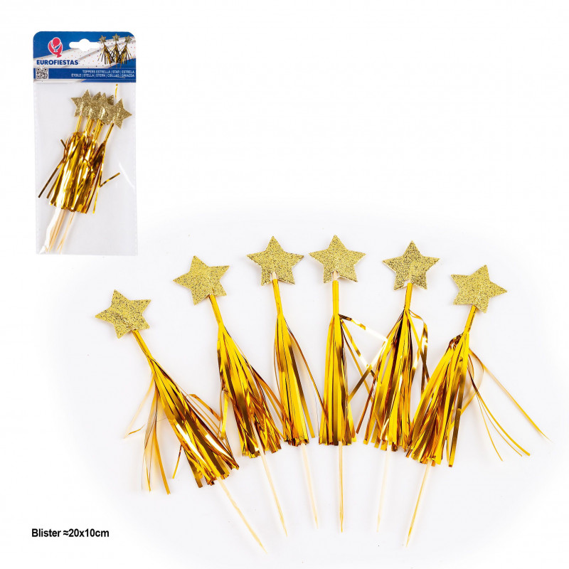 Topper palmeiras metalizadas com estrela 6pcs ouro