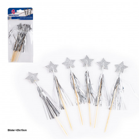 Topper palmeiras metalizadas com estrela 6pcs prata