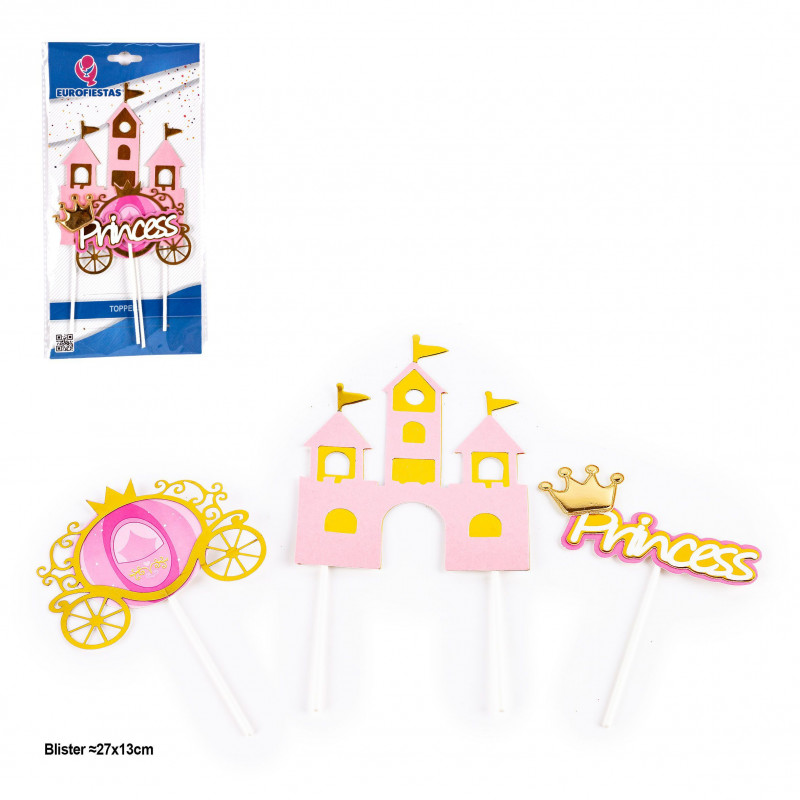 Topper castelo carruagem e princesa 3pcs
