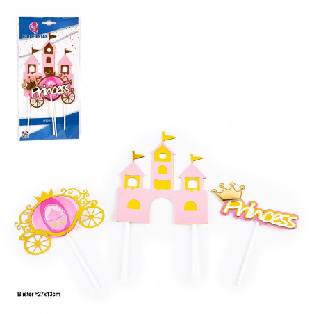 Topper castelo carruagem e princesa 3pcs