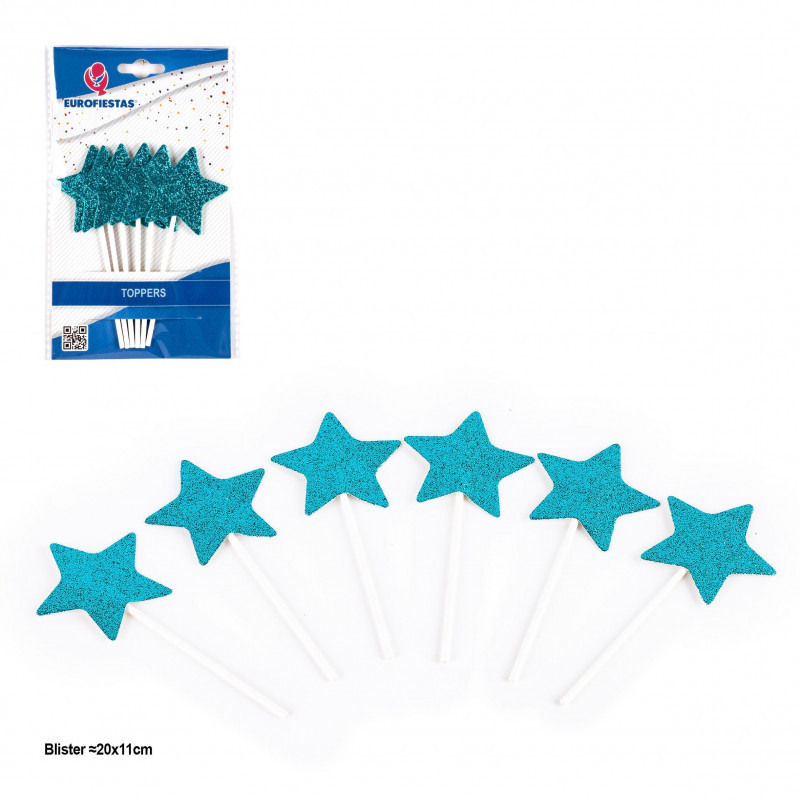 Topper estrelas purpurina azuis 6pcs