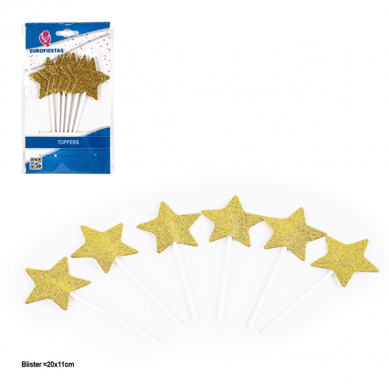 Topper estrelas purpurina ouro 6pcs
