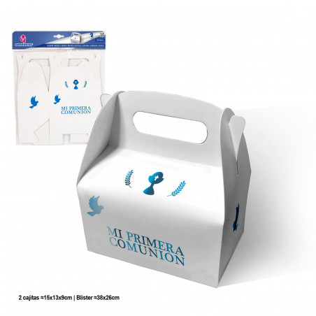 Caixa de presente ˜150x130x90mm com alça de comunhão azul metálica