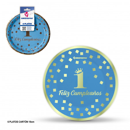 Prato 18cm coleção feliz 1º aniversário azul