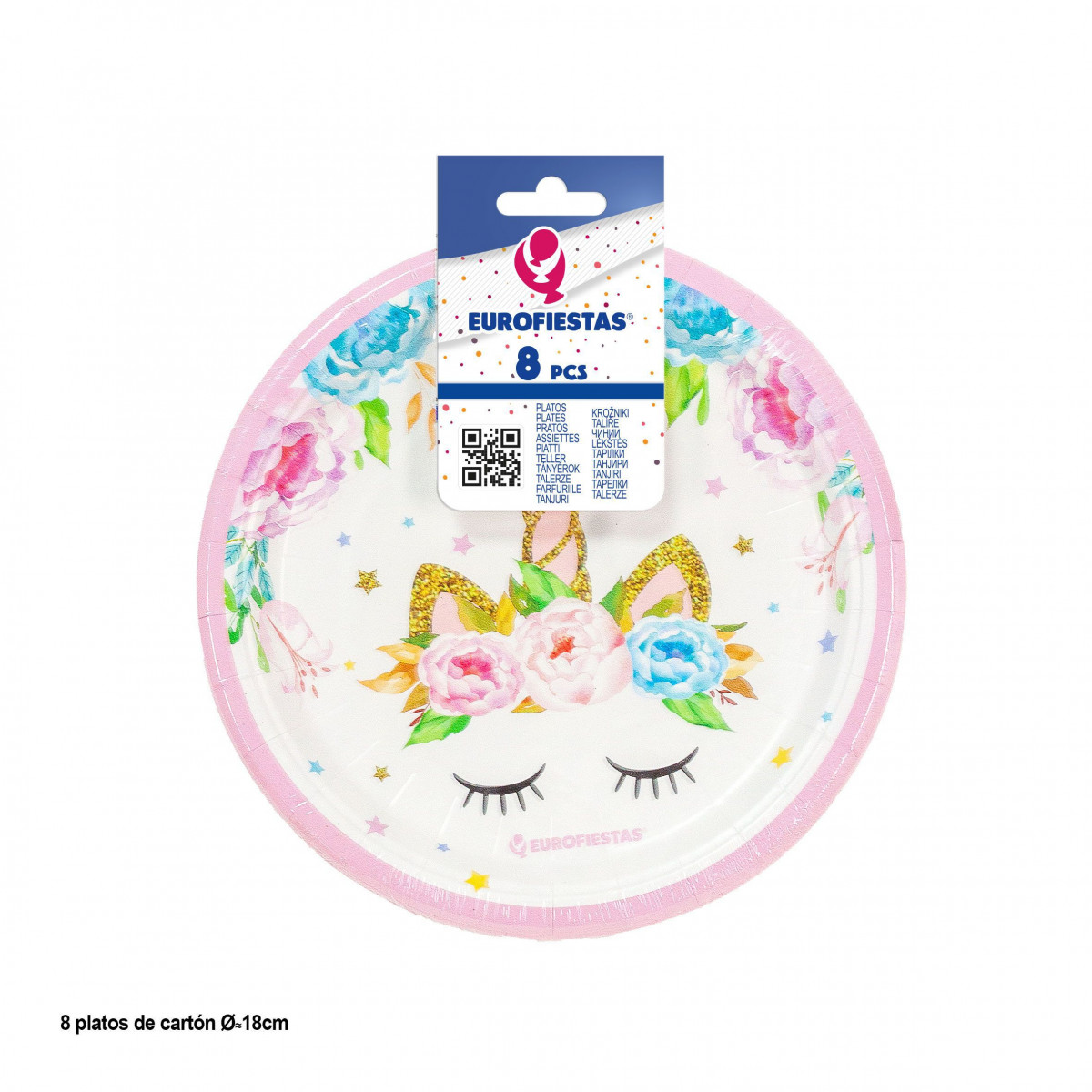 Prato coleção unicórnio rosa 18cm