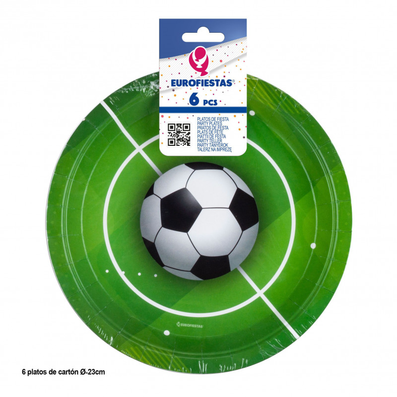 Pacote com 6 pratos de papel de futebol para festas temáticas e aniversários