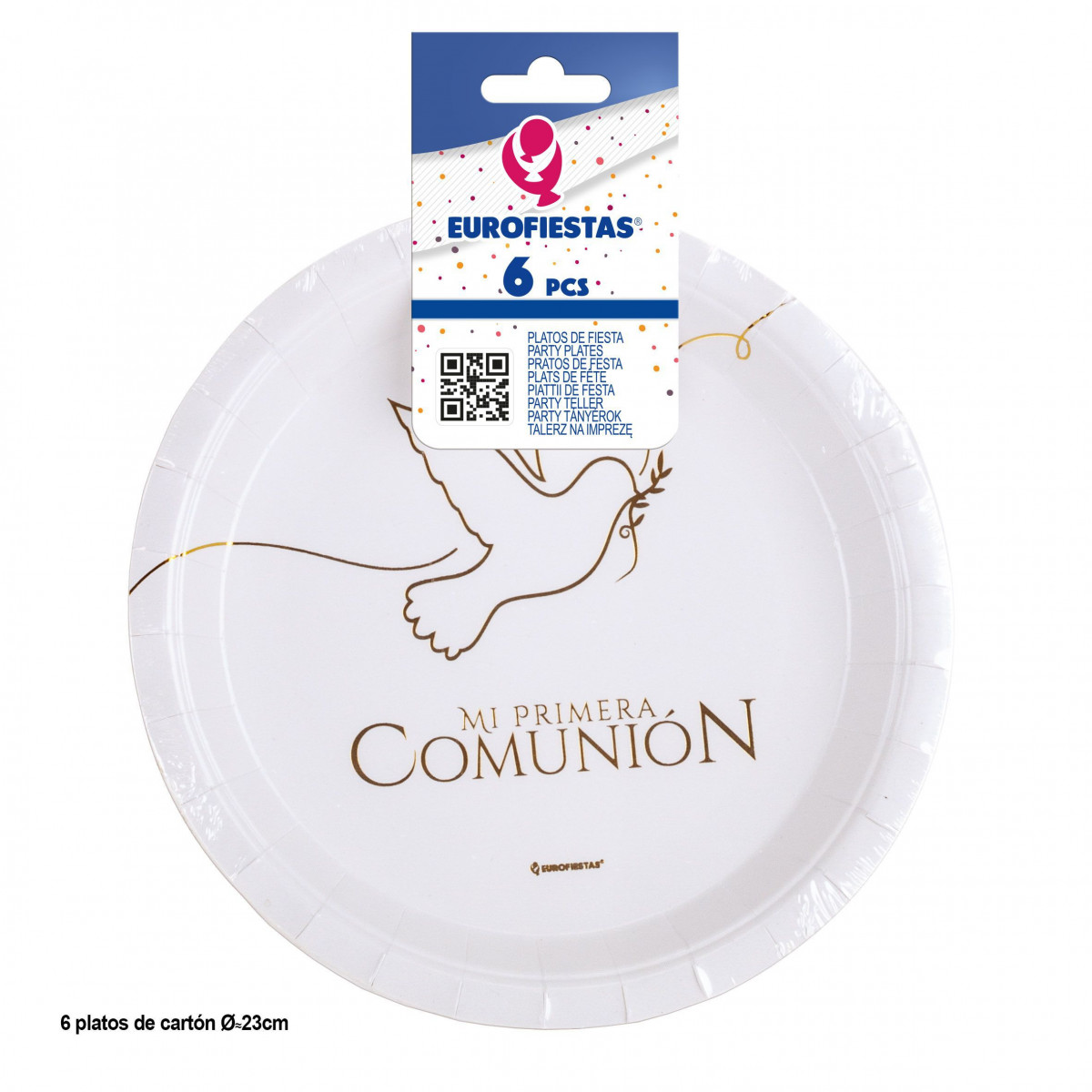 Prato 6pcs 23cm colunion comunhão silhueta pomba ouro