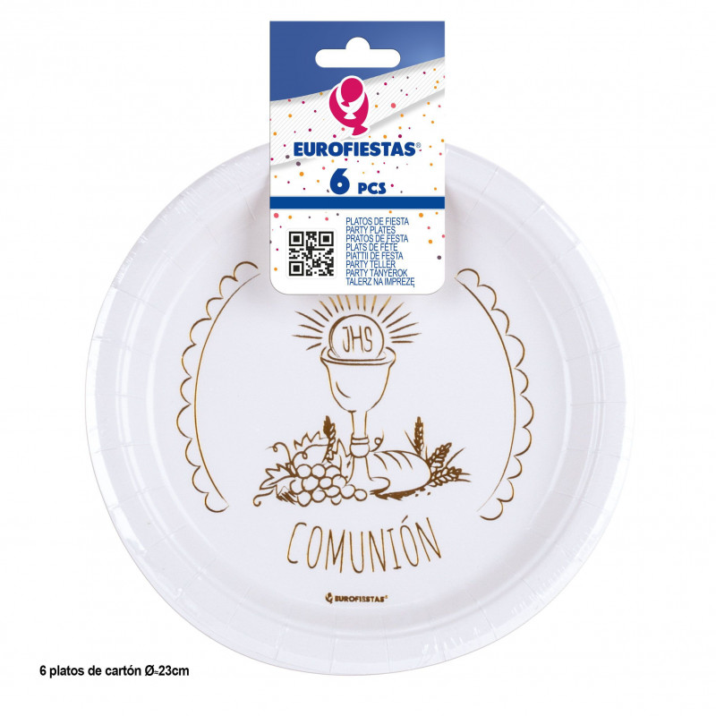 Prato 6pcs 23cm col comunhão bodegão cálice ouro