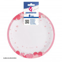 Prato 6pcs 23cm com corações rosas love