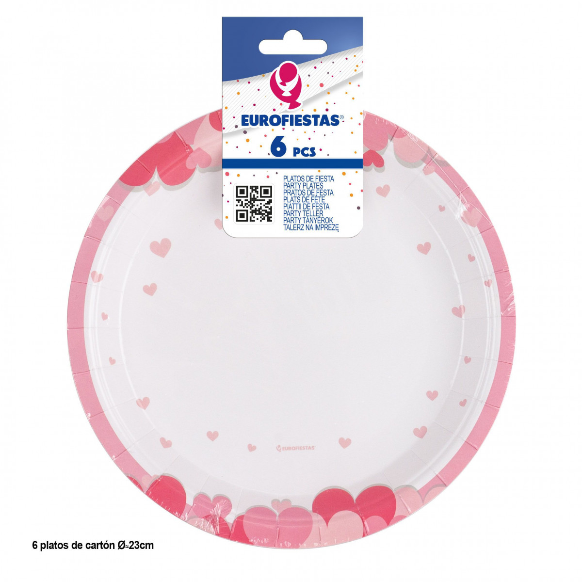 Prato 6pcs 23cm com corações rosas love