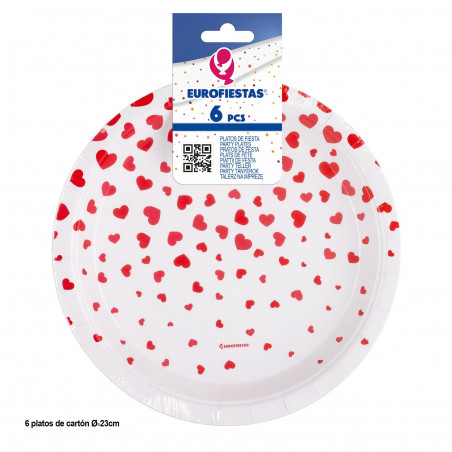 Prato 6pcs 23cm com corações chuva amor