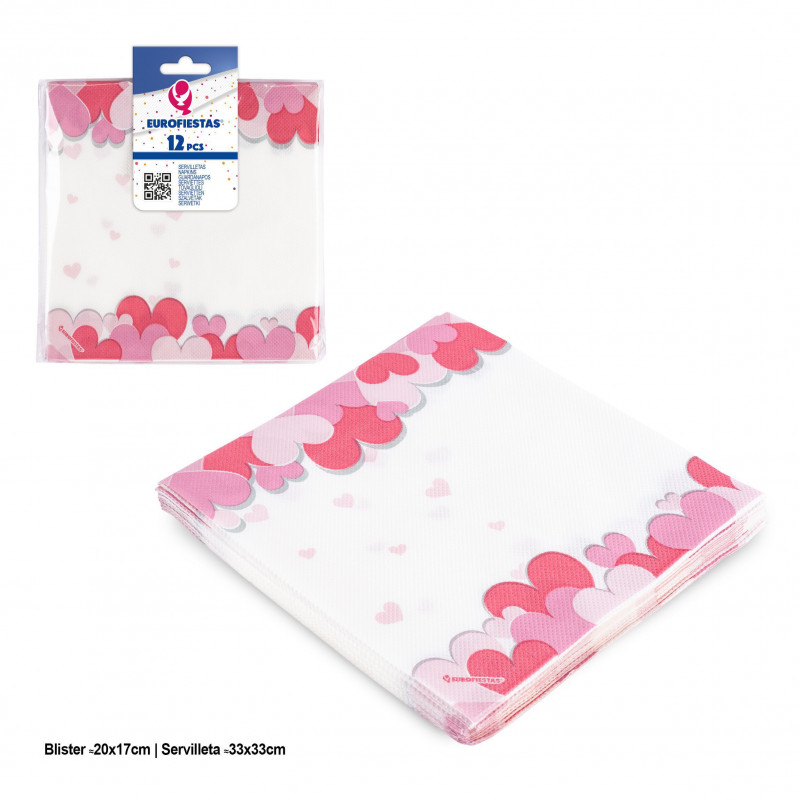 Guardanapo 12 pcs col hearts rosa love