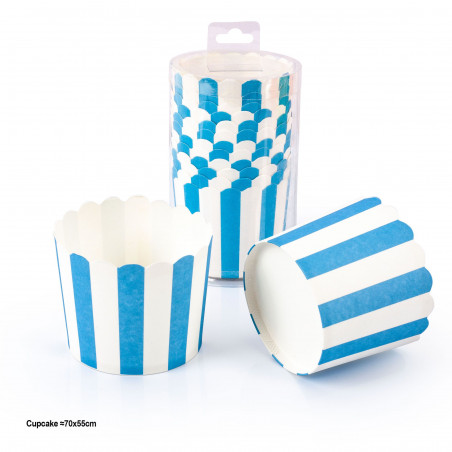 Molde para cupcakes 12pcs 70x55mm listras azuis