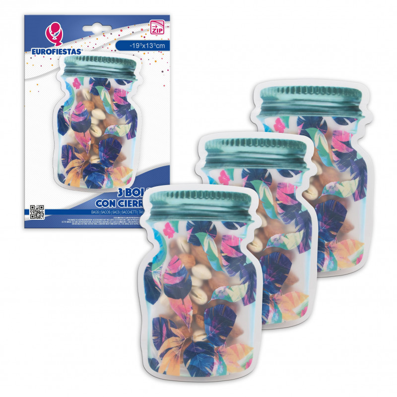 Zip bag 3pcs jar azul folhas med