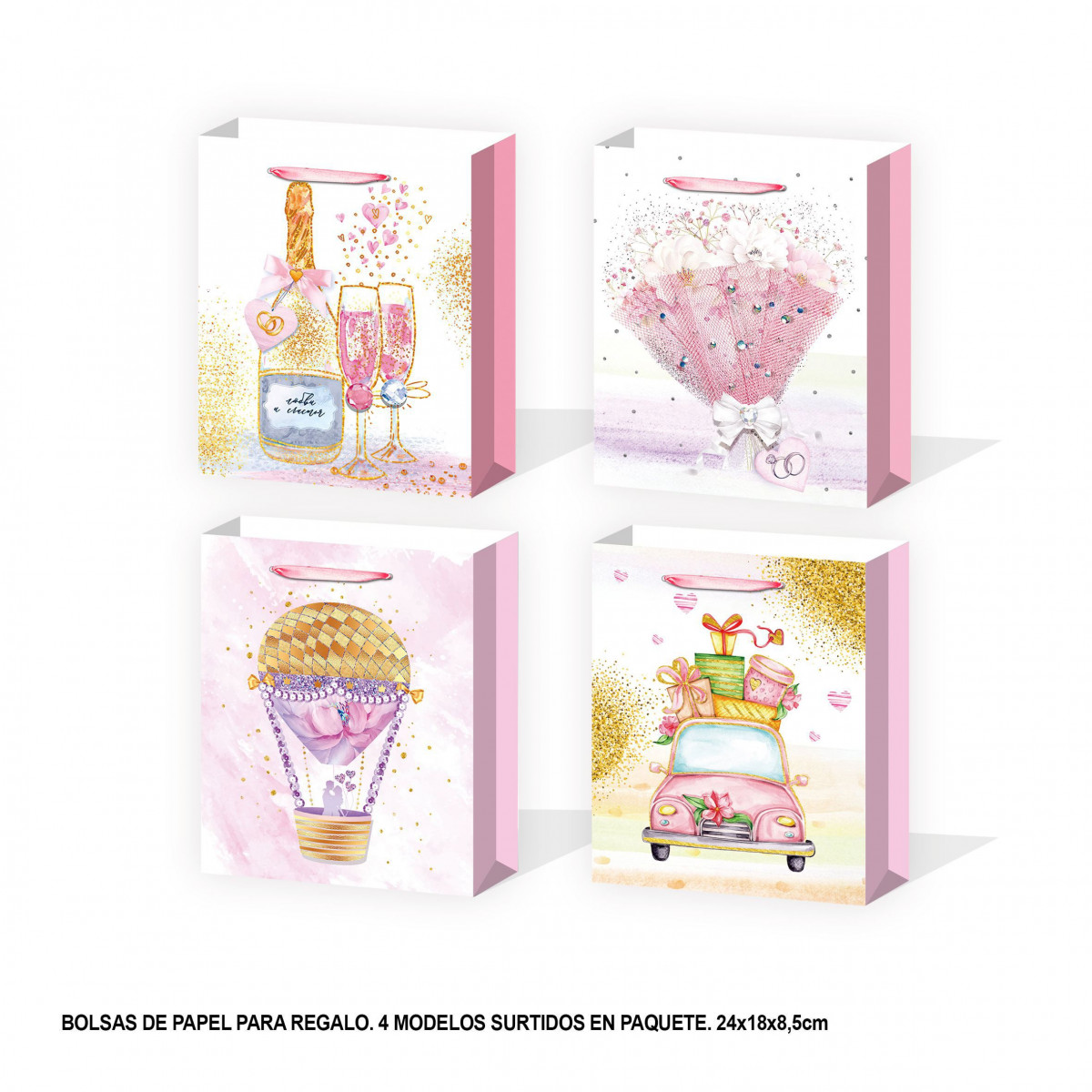 Bolsa de casamento aquarela purpurina 240x180x85mm 4ms