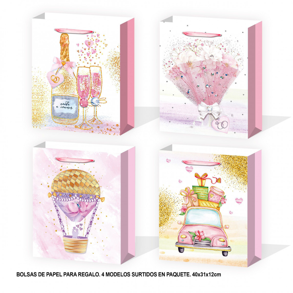 Bolsa de casamento aquarela purpurina 400x310x120mm 4ms