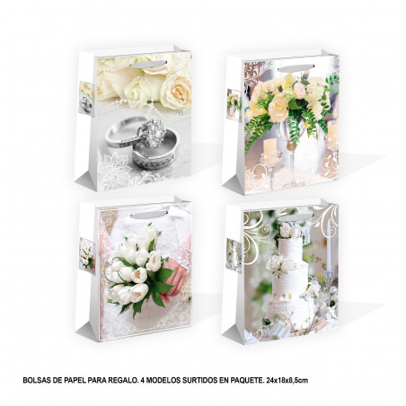 Saco de casamento flores purpurina 240x180x85mm 4ms