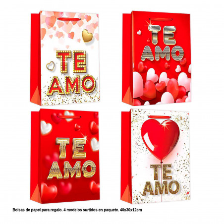 Bolsa de São Valentim te amo corações 40x30x12cm 4ms gr