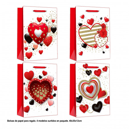 Bolsa dia dos namorados corações vermelhos e pretos 40x30x12cm 4ms gr