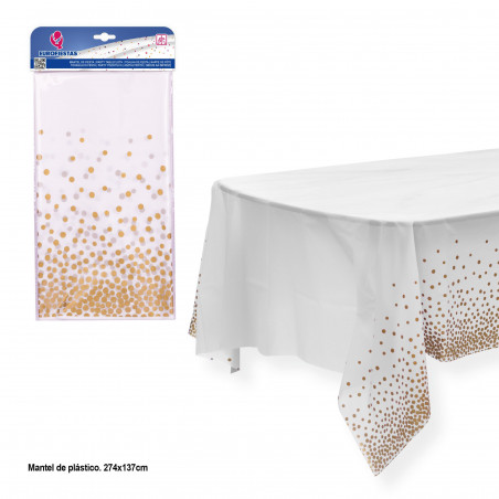 Toalha de mesa preta com bolinhas douradas 274x137cm