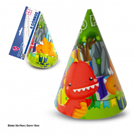 Gorros col dino festa 6 pcs