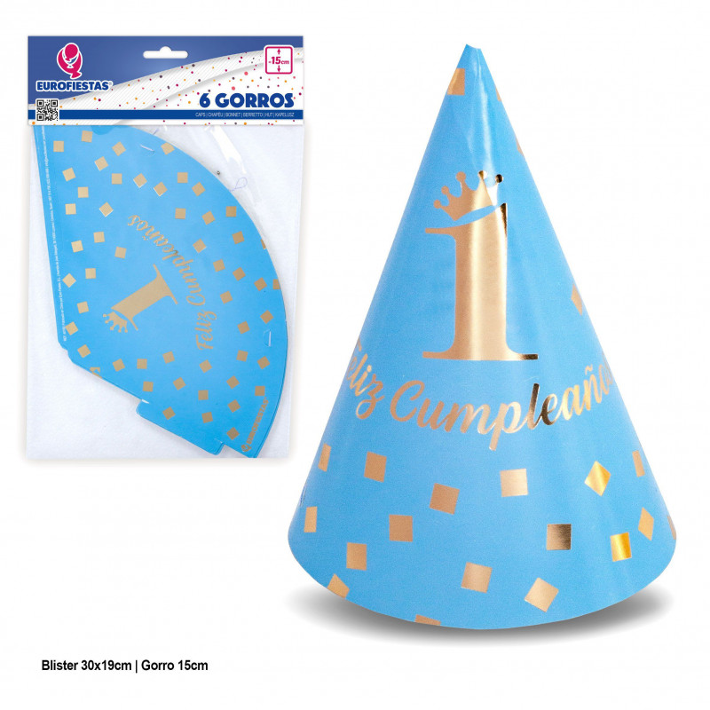 Gorros coleção feliz 1 aniversário azul