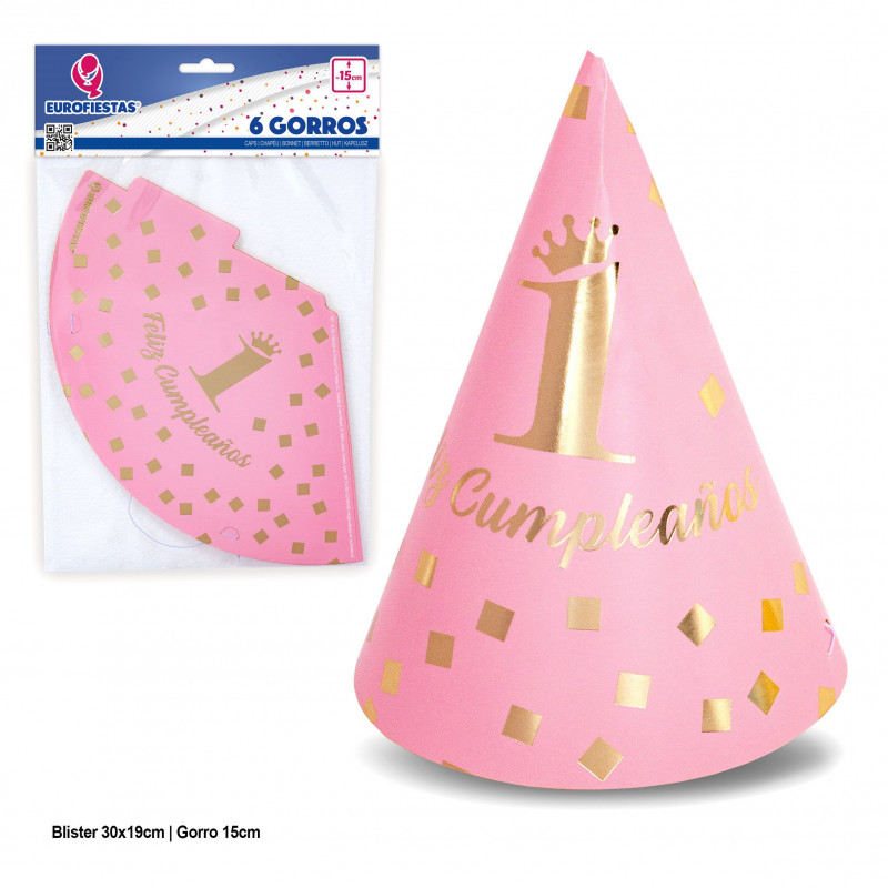 Gorros coleção feliz 1 aniversário rosa