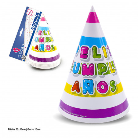 Chapéus de repolho com listras coloridas feliz aniversário 6 unidades