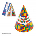 Chapéus de festa com design de bloco de feliz aniversário - Pacote com 6