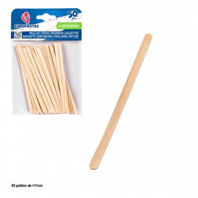 Palitos de madeira biodegradáveis 11 cm Pacote com 50 unidades