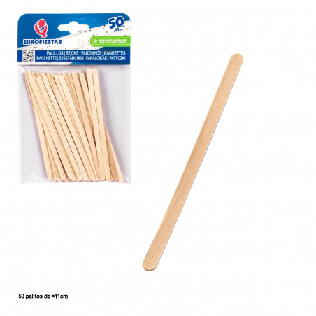 Palitos de madeira biodegradáveis 11 cm Pacote com 50 unidades