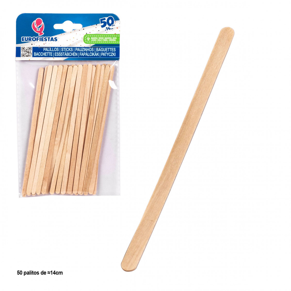 Palitos de madeira biodegradáveis 14 cm Pacote com 50 unidades