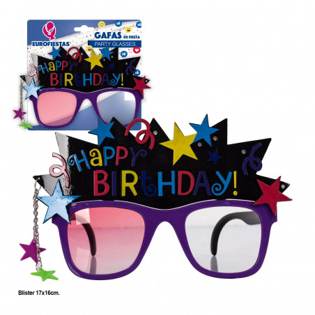 Óculos pretos de feliz aniversário e estrelas