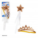 Conjunto de tiara e varinha estrela ouro liso