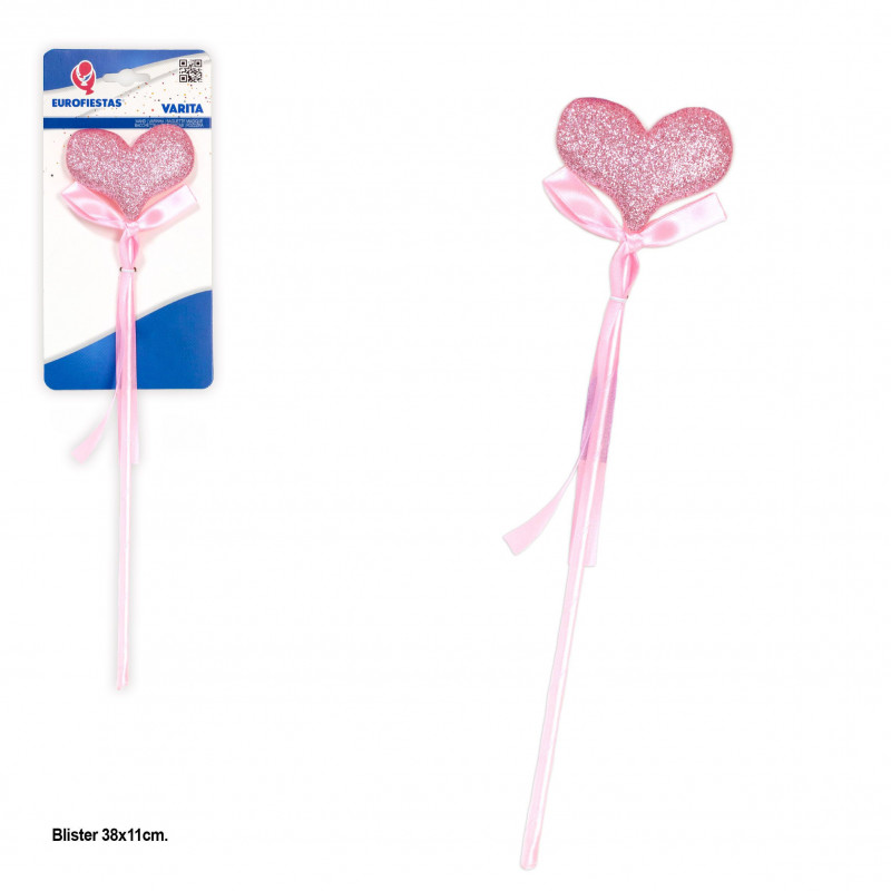Varinha coração purpurina rosa