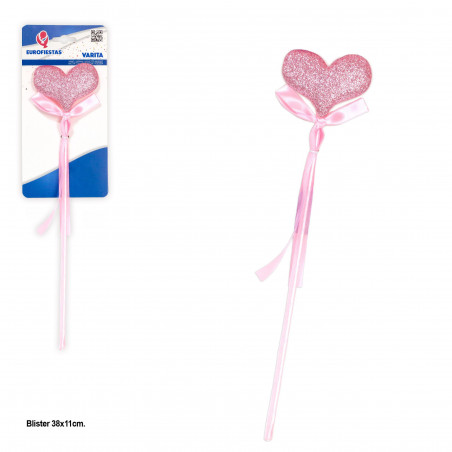Varinha coração purpurina rosa