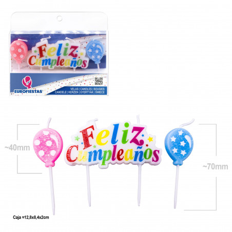 Vela de feliz aniversário, balões coloridos