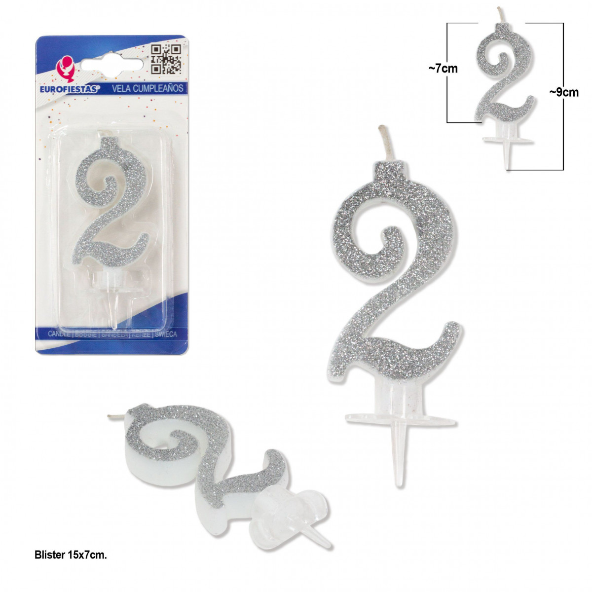 Vela glitter prateada 2