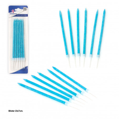 Vela larga purpurina azul 6