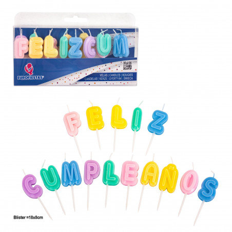 Velas letras feliz aniversário em relevo cores pastel