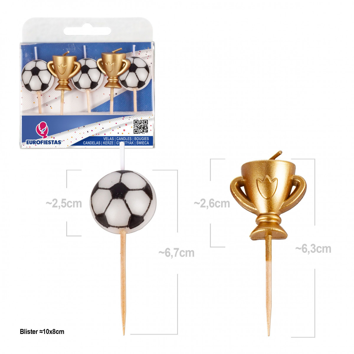 Velas decorativas de futebol e troféus, pacote com 5, para bolos e festas temáticas