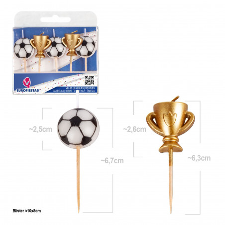 Velas decorativas de futebol e troféus, pacote com 5, para bolos e festas temáticas