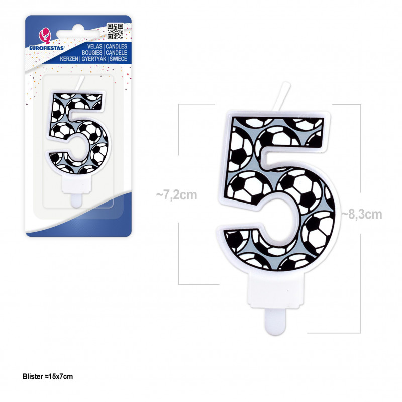 Vela de Aniversário Número 5 Design de Futebol Ideal para Bolos de Futebol