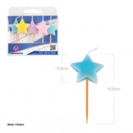 Velas estrela macaron pastel 5 unidades