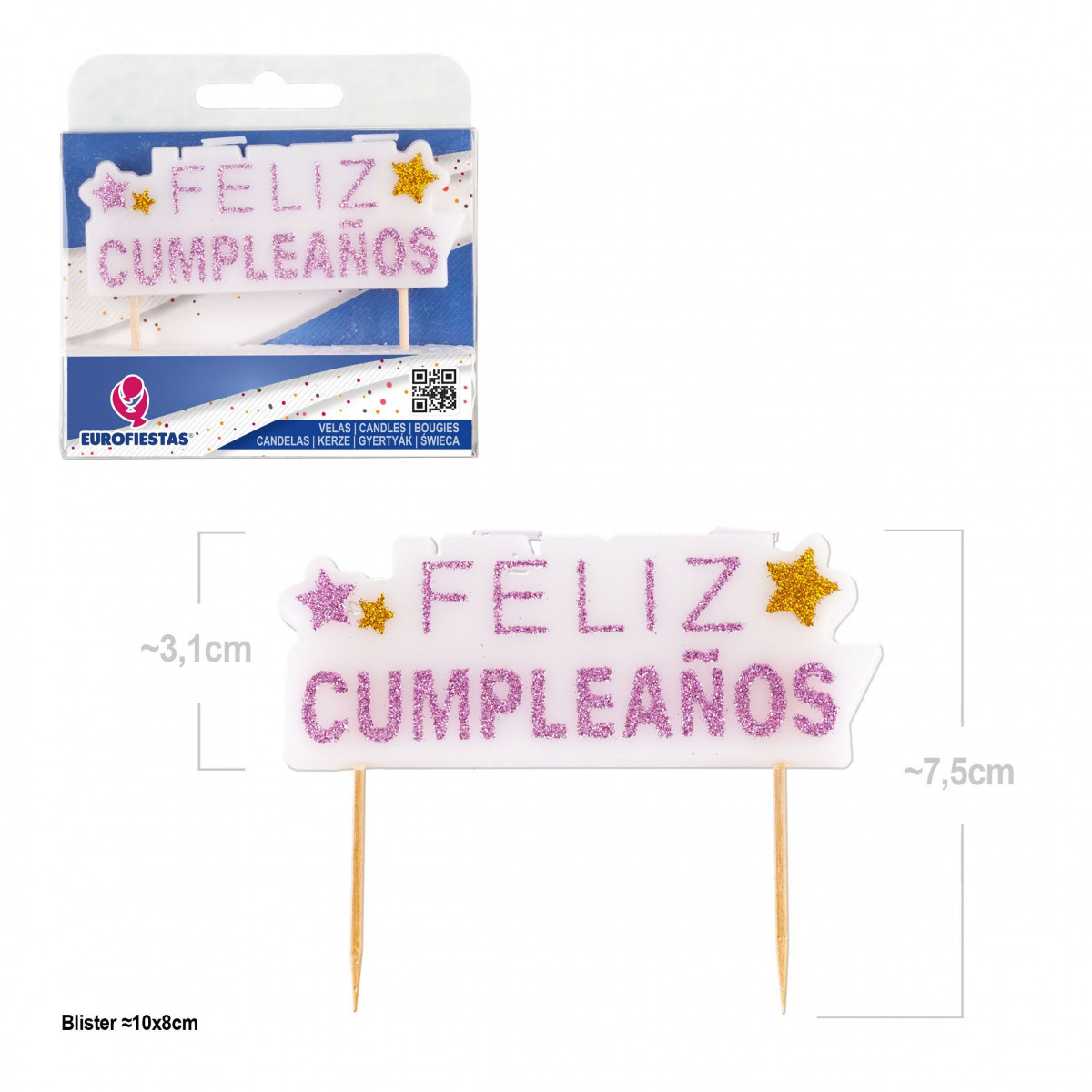 "Vela bloque feliz aniversário purpurina rosa e ouro"