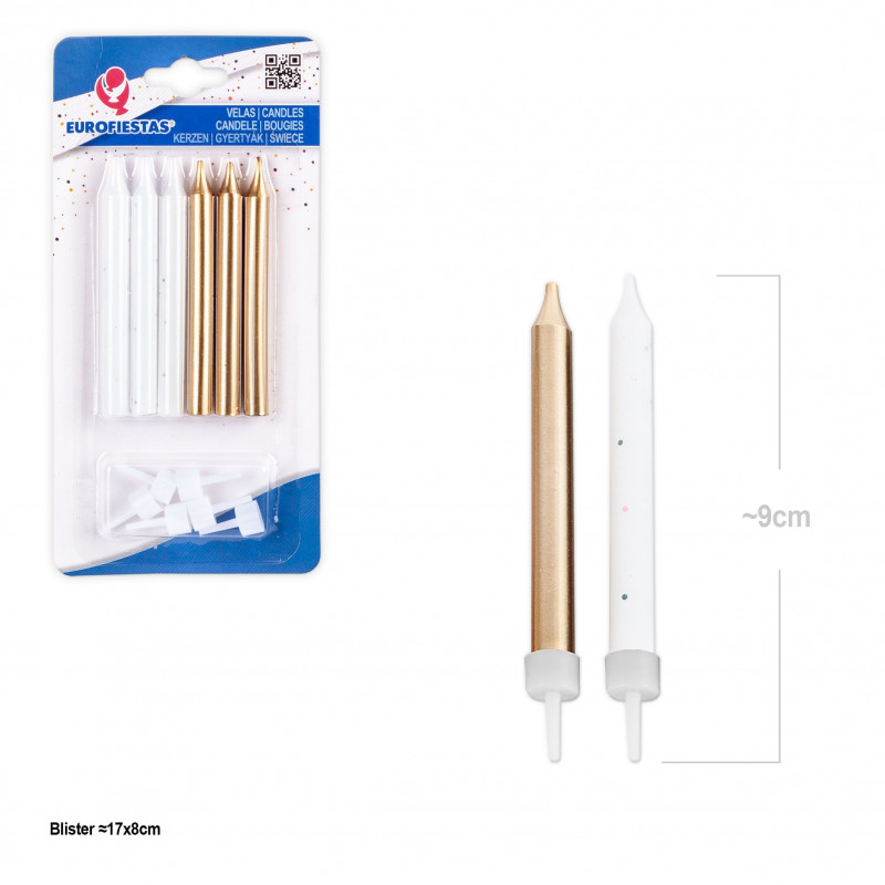 Velas cilindro branco e ouro 6pcs