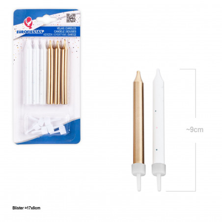 Velas cilindro branco e ouro 6pcs
