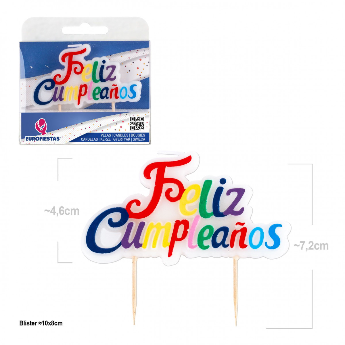 Vela de bloco de feliz aniversário com letras coloridas
