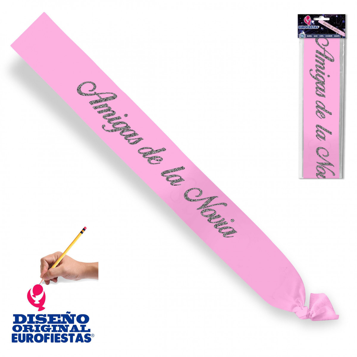 Faixa rosa amigas da noiva com brilho prateado