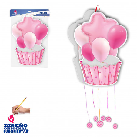 Pinata cupcake rosa com balões